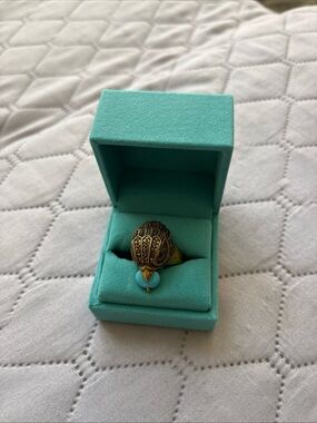 KURT GEIGER LONDON ANTIQUED GOLD TONE EAGLE HEAD RING TURQUOISE 9 New In Box